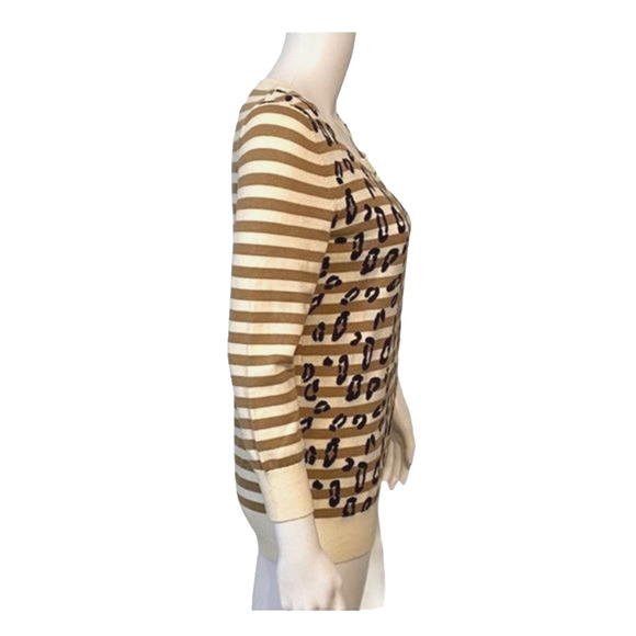 Banana Republic Sweater Womens Medium Tan Ivory Animal Print Stripe Fun Casual - Picture 2 of 6
